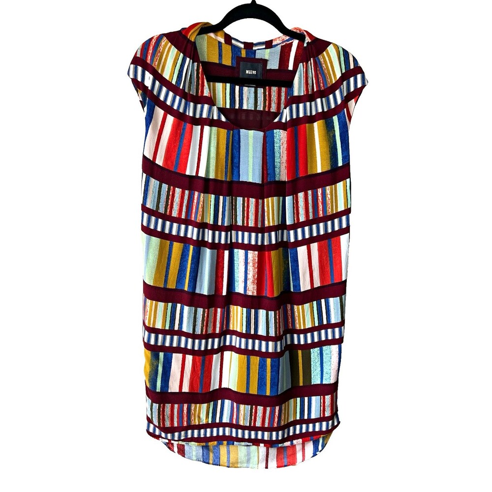 Maeve Multicolor Striped Scoop Neck Cap Sleeve Shift Knee Dress 8 Lined